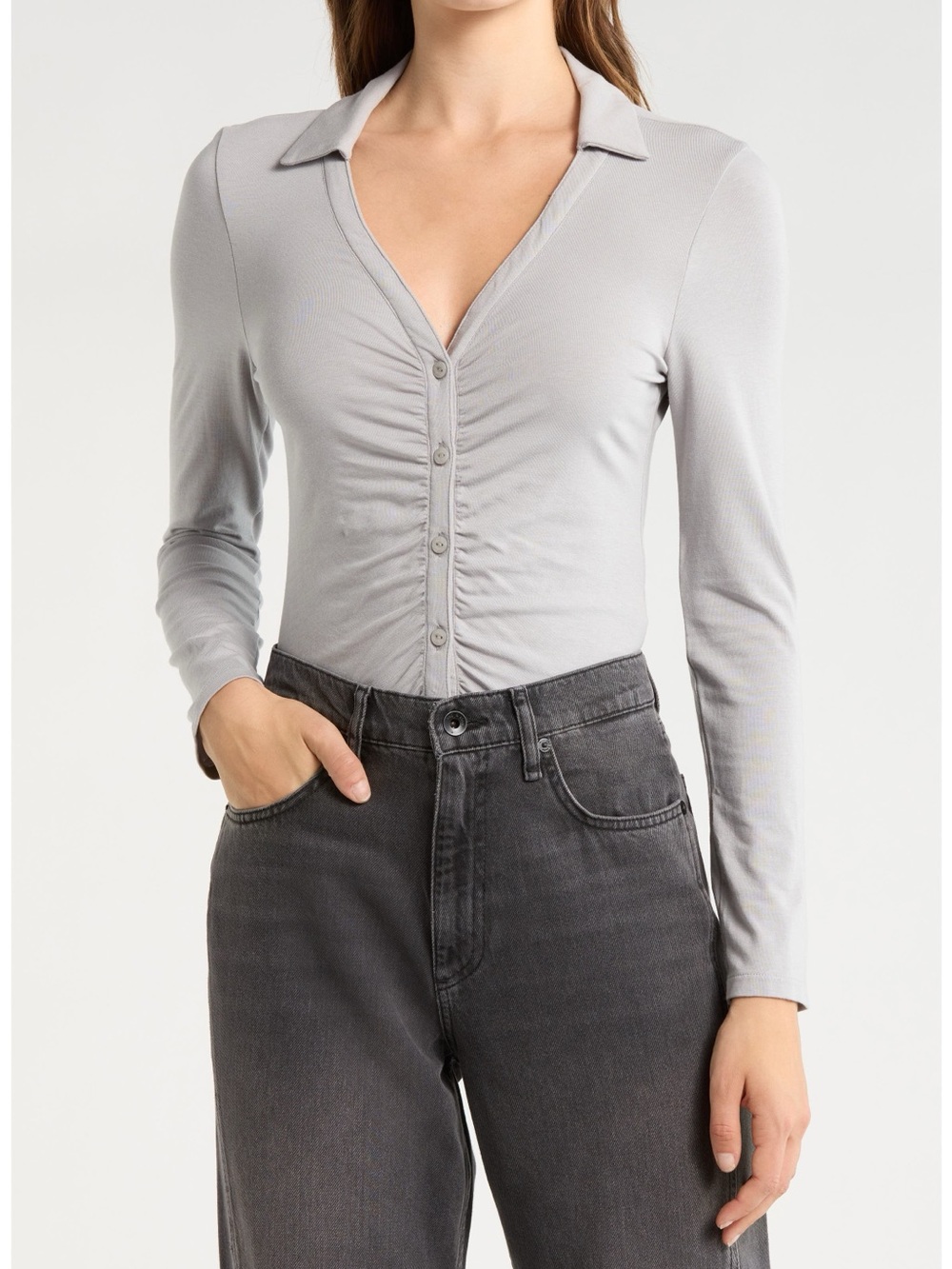 rag & bone Lucy Ruched Polo Button Up